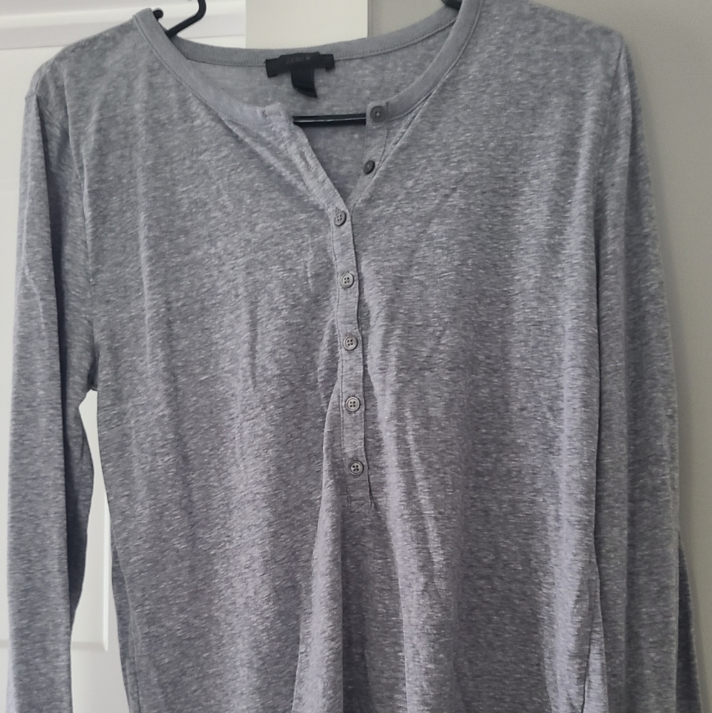 J. Crew gray henley top women's Size L